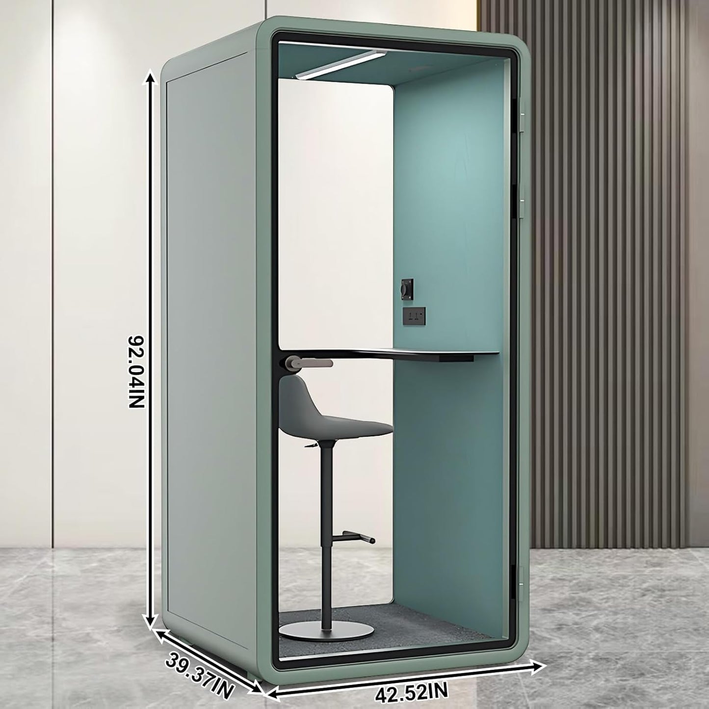 Office Sound Booth with Audio Privacy - Soundproof Recording Booth Includes Green Frame with Curved Corners,Soundproof Room with Light,Steel Plate Structure for Study (42.52IN)