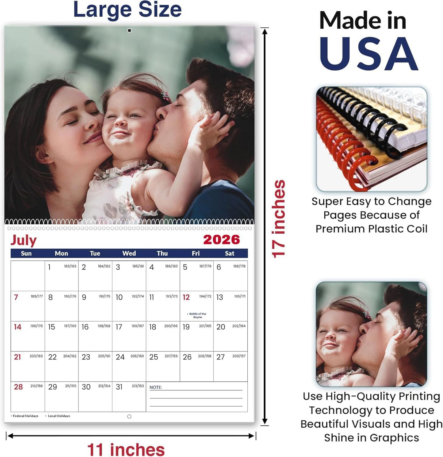 Custom Calendar 2026 for Home & Office - Print Your 13 Memories,Make Your Own Personalized Calendar Customized Christmas Gift &use your photo (Wall Calendar2, 11x17 Inch)