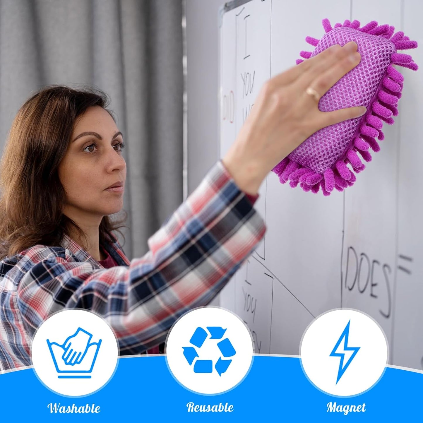 Sherr 18 Pcs Microfiber Shag Magnetic Dry Erase Erasers Washable School Whiteboard Eraser Bulk Colorful White Board Eraser for Chalk Markers Home Classroom Office (Rainbow Color)