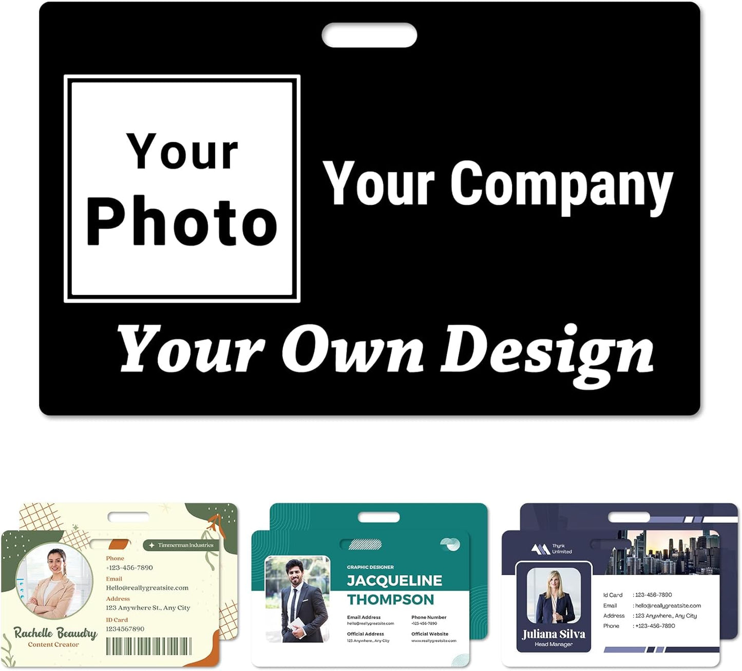 Custom Id Badge Custom Id Card Identification Badges Customizable Personalized Name Badge Customize Name Tag Photo Logo Employee Work Office Volunteer Customized Personal (Add Your Design-Horizontal)