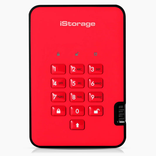 iStorage diskAshur2 HDD 5TB Red | Secure portable hard drive | Password protected | Dust & water resistant | Hardware Encryption