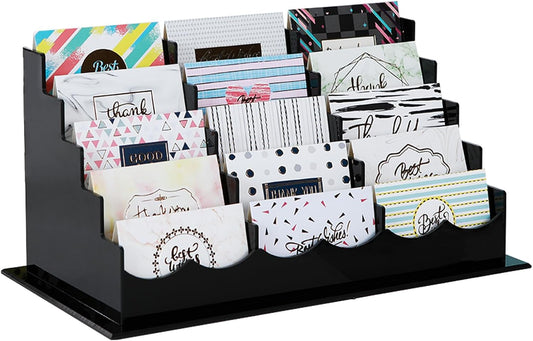 Business Acrylic Card Holder Display for Desk, 15 Slots 5 Tiers Multiple-Black Acrylic Business Card Stand Set, Holds Approximately 750 Cards