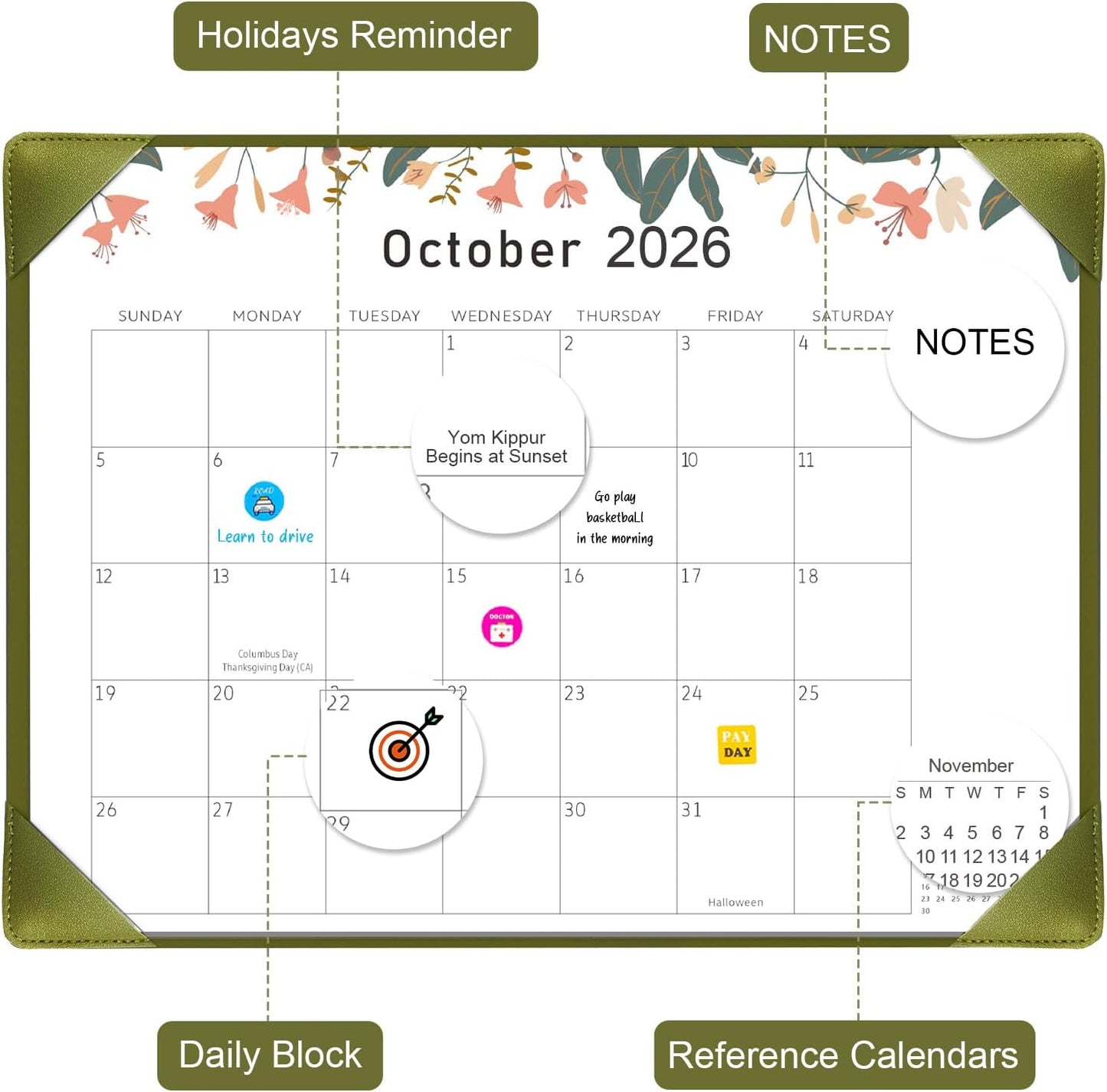 Gannyfer Desk Calendar 2025-2026, Large 2026 Calendar 22" x 17", July 2025-Dec 2026, 18 Monthly Teacher Desk Calendar 2026 with Thick Paper, for Planning and Organizing in School, Office, Home(6 Stickers)