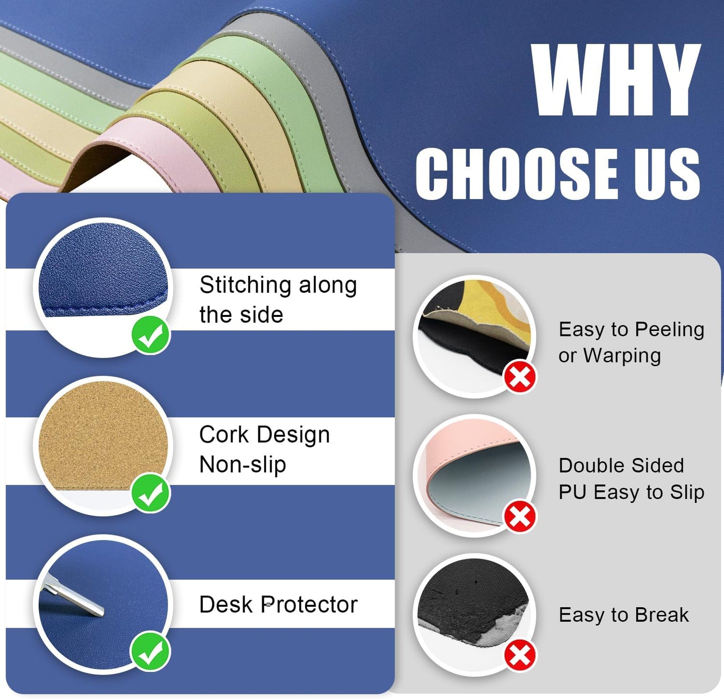 Large Desk Pad, 47.2'' x 23.6'', Office Desk Mat, Computer Mat for Desk, Leather Desk Pad Protector, Sewing Desk Blotter, Desktop Writing Pad for Office/Home/Decor Dark Blue