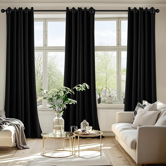 MIULEE Black Blackout Curtains for Bedroom Living Room 96 Inches Long 2 Panels, Thermal Insulated Room Darkening Drapes Solid Grommet Top Noise Reduction Light Blocking Halloween Window Treatments