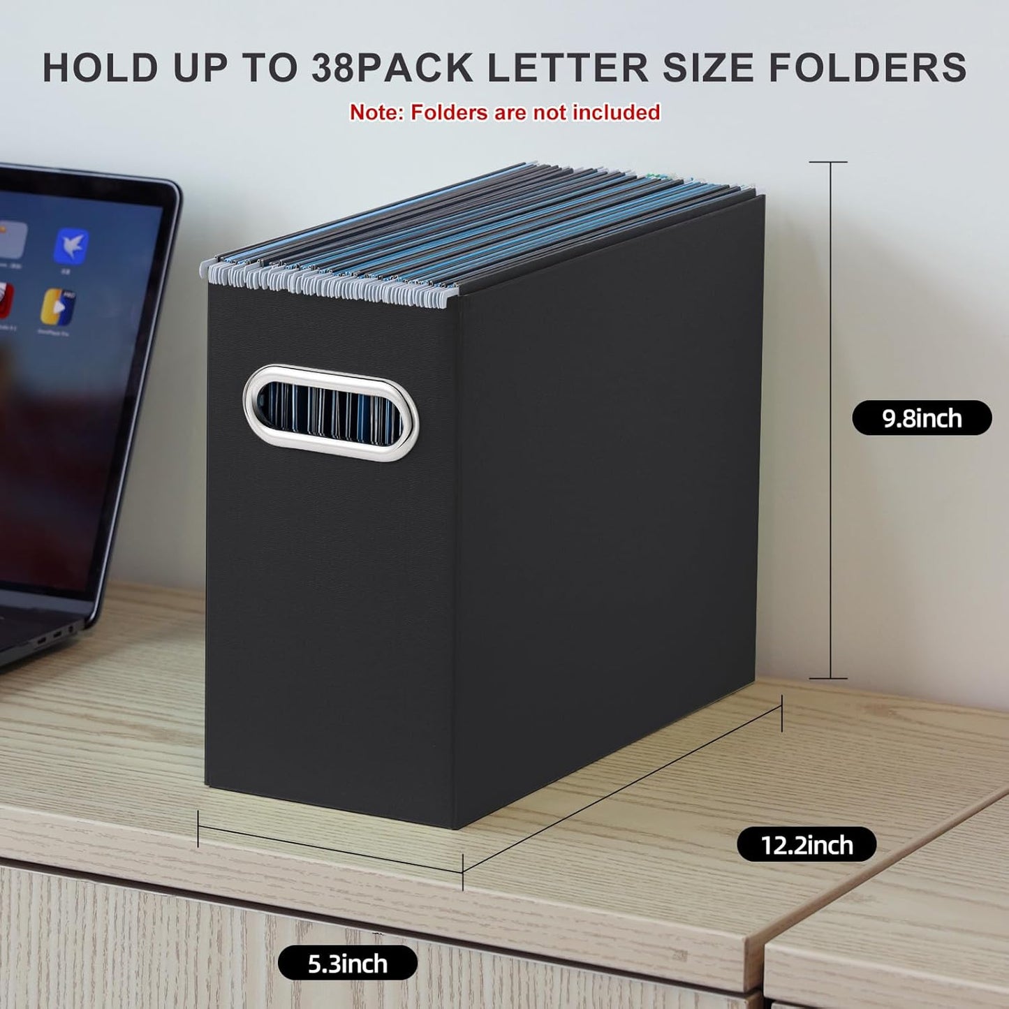 Oterri File Organizer, 4 Packs Small Storage Box, Cardboard File Folder Organizer, Collapsible File Box for Hanging File Folders Letter Size, Portable Filing Organizer with Handle（Black）