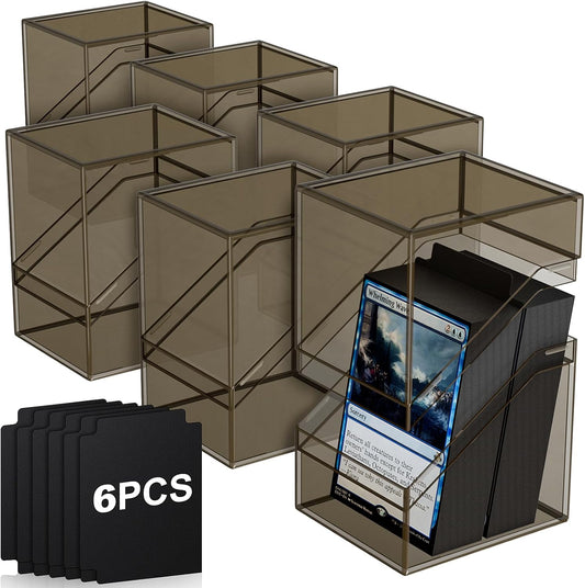 Mlikero Card Deck Cases, 6 Pack Acrylic Commander Deck Box Holding 100+ Sleeved Cards with 6 Dividers, Sturdy Card Storage Box Fit for MTG, TCG, Sports Cards (Black)