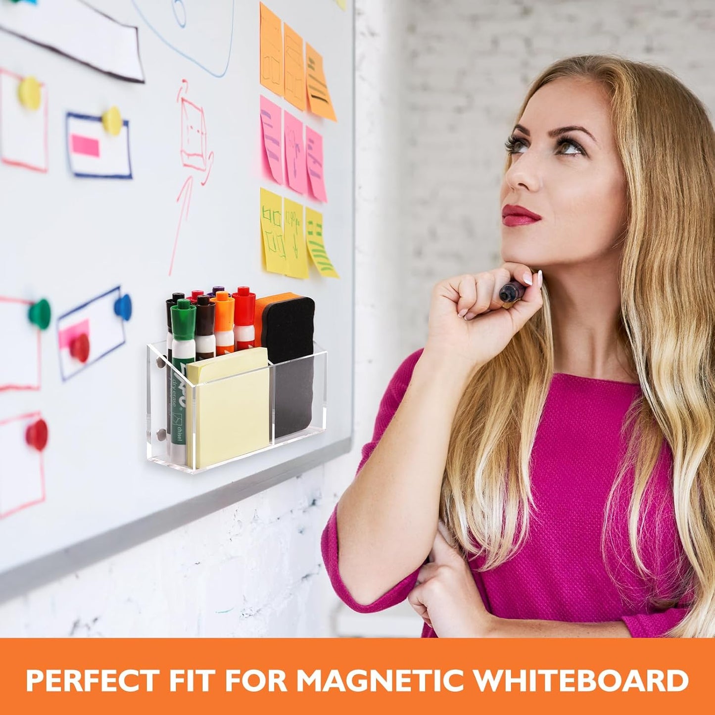 Magnetic Pen Holder Classroom Organization Acrylic Marker Holder for Whiteboard Refrigerator Locker Accessories Pencil Dry Erase Marker Basket (2 Compartments * 1)