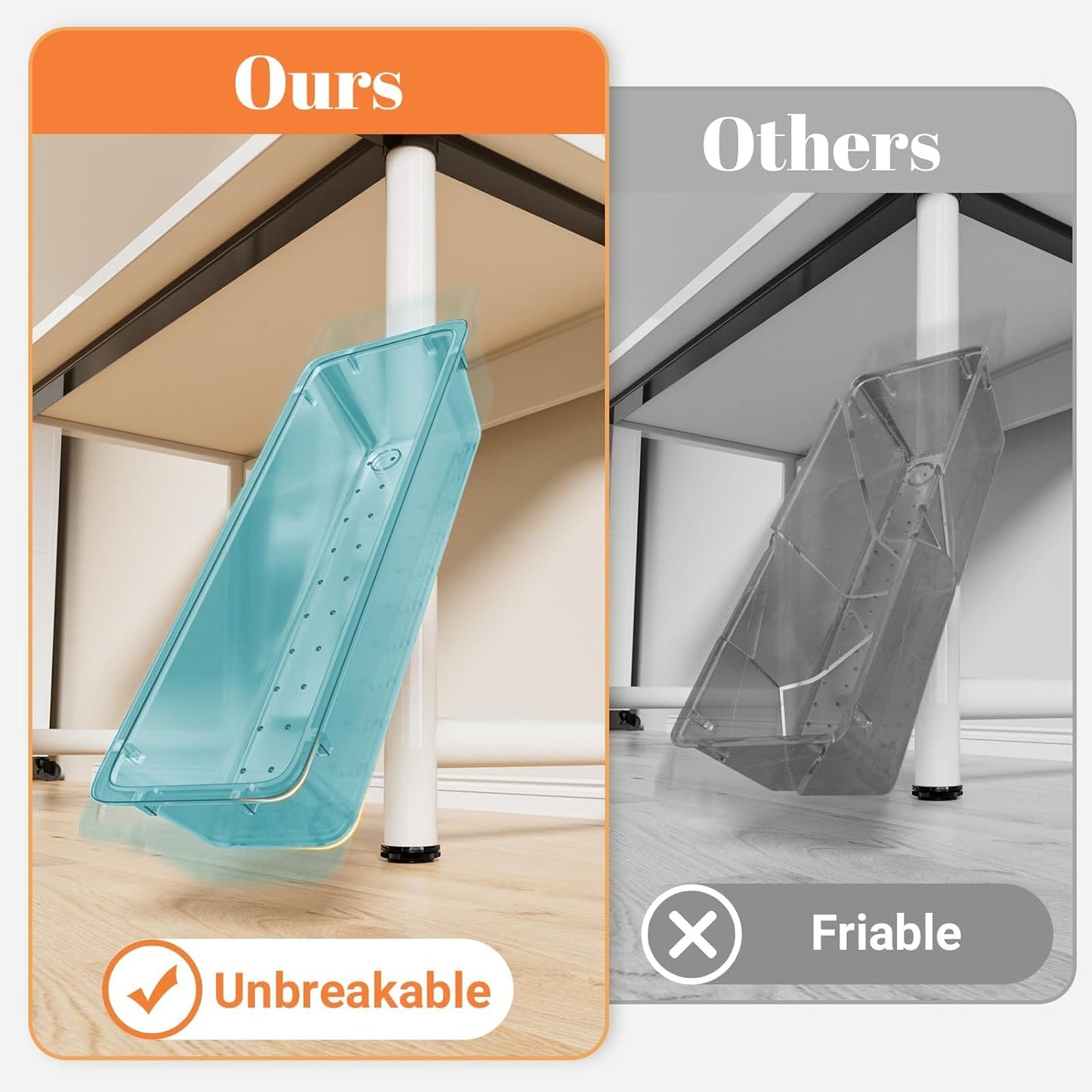 15 PCS Clear Plastic Drawer Organizer Set, 4-Size Acrylic Drawer Storage Trays, Storage Bins for Makeup, Gadgets, and Jewelry in Bathroom, Bedroom and Office, Clear Sea Blue