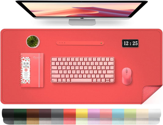 Leather Desk Pad Protector, 39.4' X 17'' Large Mouse Pad, Office Desk Mat, Non-Slip PU Leather & Suede Base Desk Blotter, Laptop Desk Pad, Desktop Mat for Office Home, Candy Red