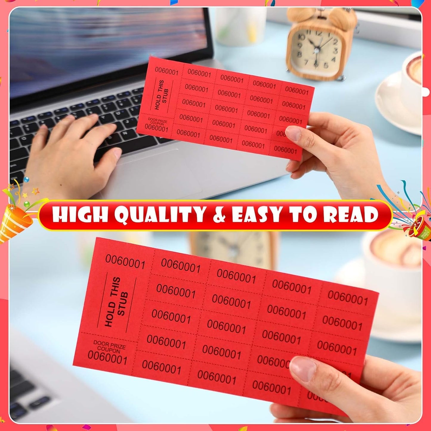 Kosiz 1000 Sheets 20 Bid Raffle Ticket Numbers Auction Tickets for Events & Church (Red)