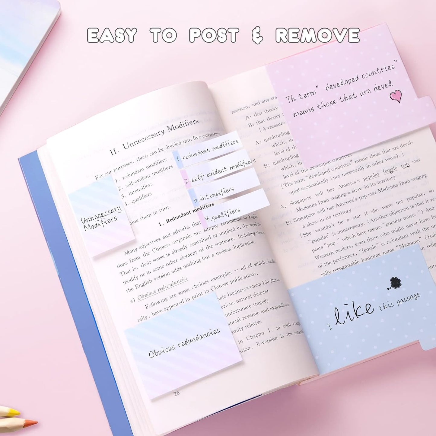 Hommie Sticky Notes Set Tabs 410 Pack Color Pads Divider Sticky Notes with Bookmark Index for School Supplies, 60 Ruled, 40 Per Dotted, 60 Per Rectangular, 6x25 Index Tabs