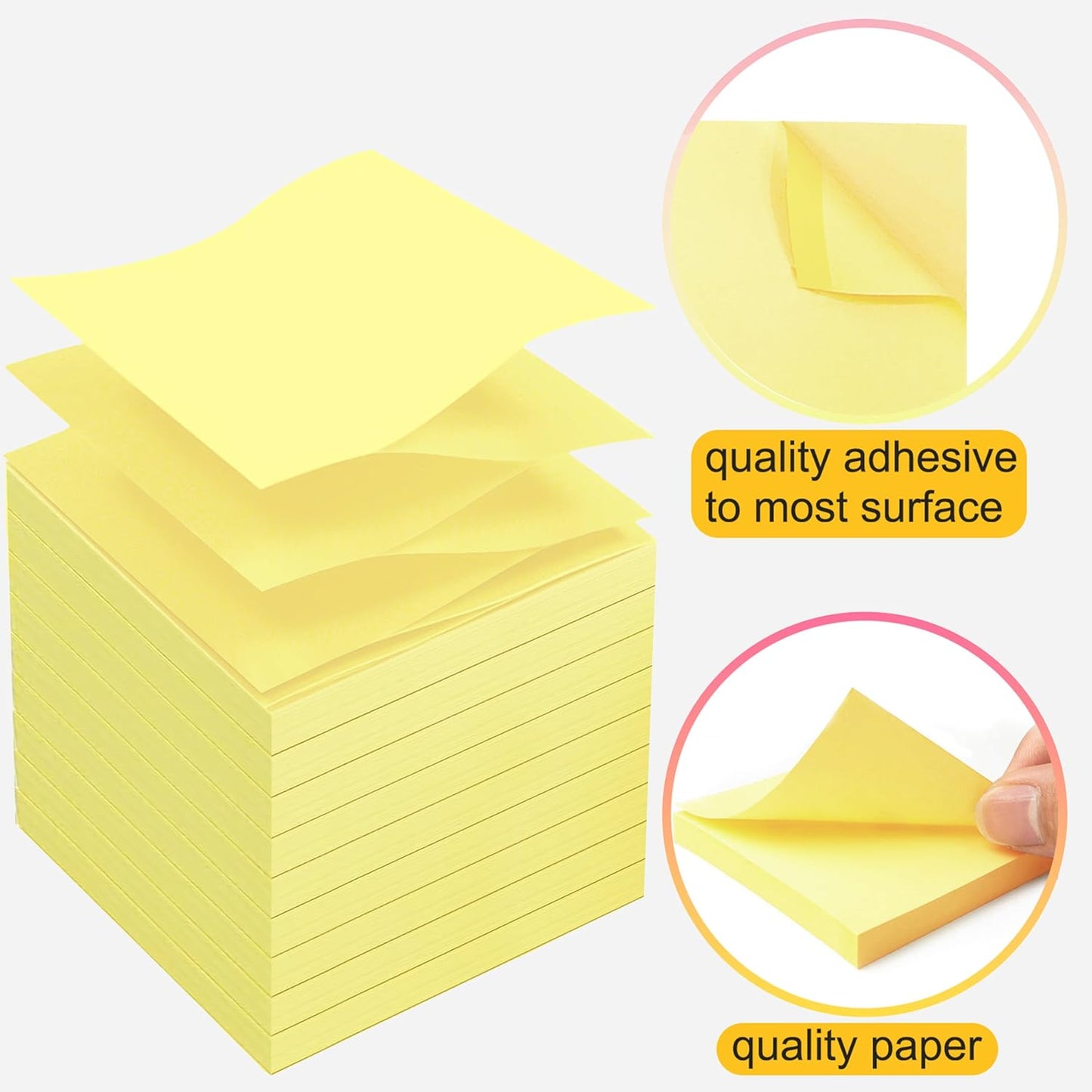 48 Pack 3840 Sheets Pop Up Sticky Notes 3X3 in Bright Color Self Sticky Note Pads Colorful Post Stickies for Office Home School Meeting, 80 Sheets/pad, Yellow