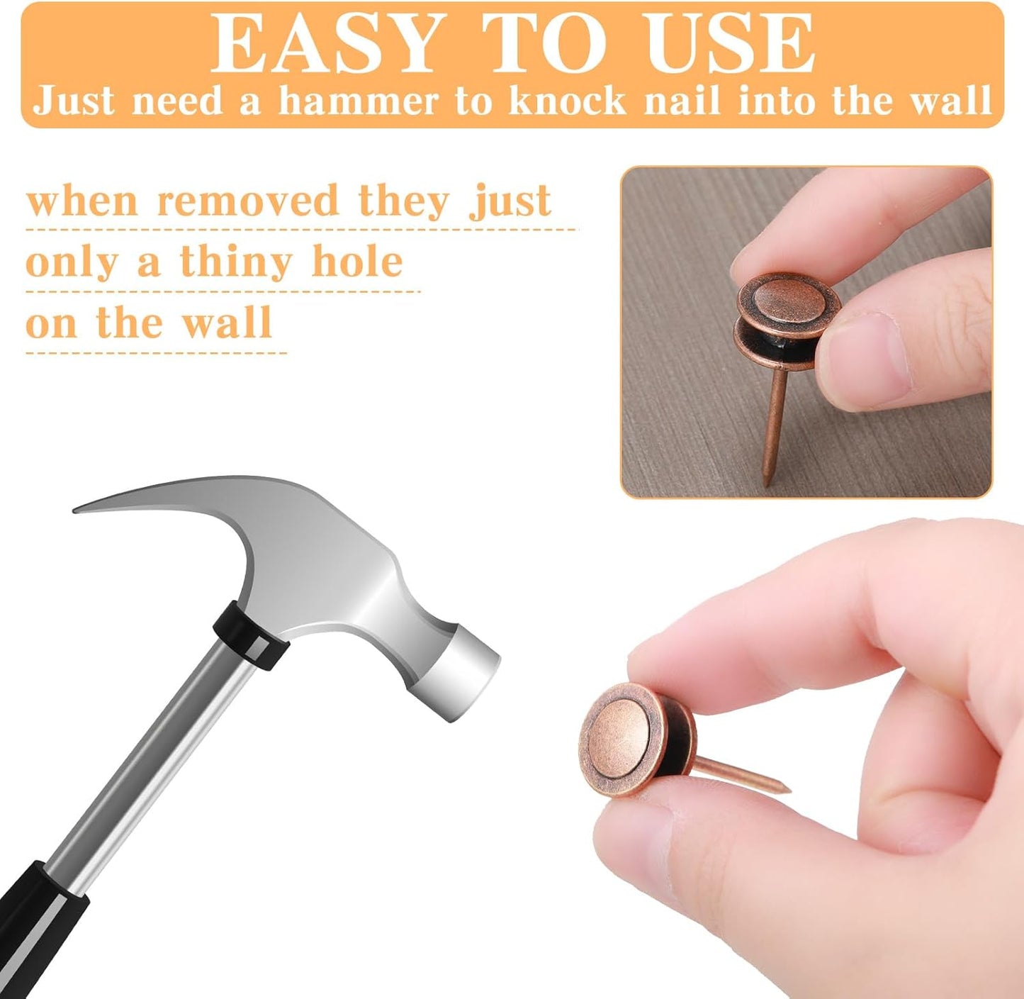 Ferraycle 40 Piece Double Headed Picture Hangers Nails 4 Size Long Thumb Tacks for Wall Hanging Decorative Nails Push Pins Picture Hooks for Drywall Photo Decor, 10/20/ 30/ 50lb(Red Antique)