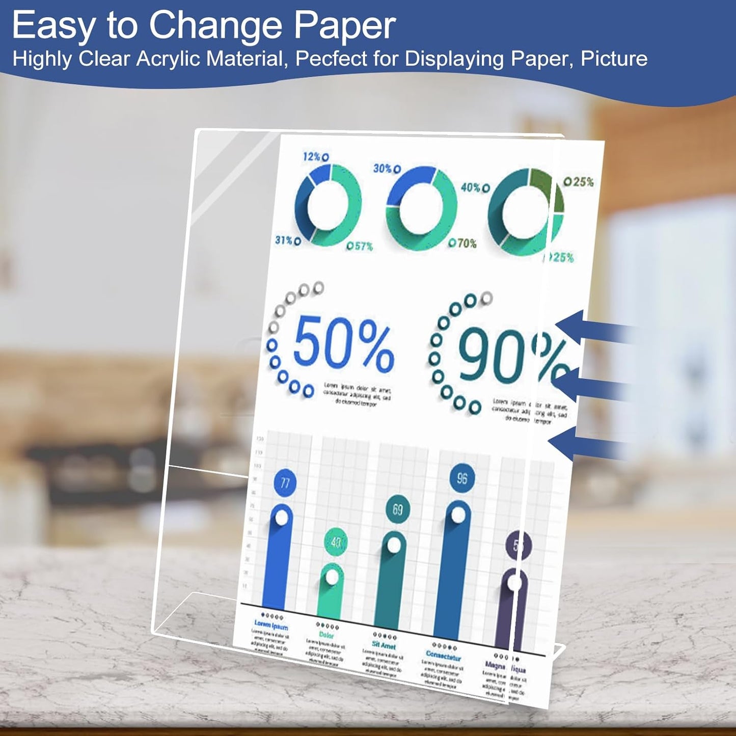 Slanted Back Acrylic Sign Holder 4 x 6, Clear Tabletop Stands for Display, Plastic Paper Sign Holders for Office, Home, Restaurant (6 Pack)