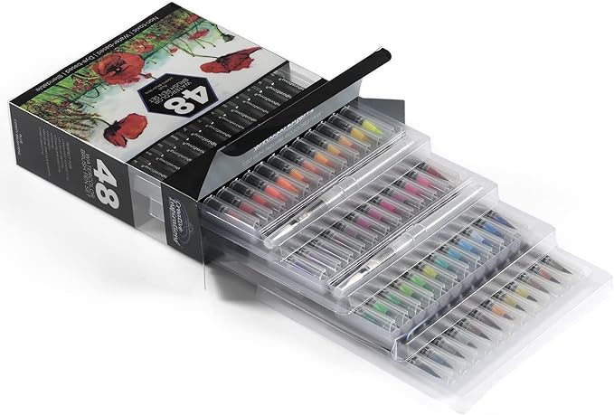 Creative Inspirations Watercolor Brush Pen Set - Water-Soluble Pens for Painting and Coloring - Set of 48 Assorted Colors