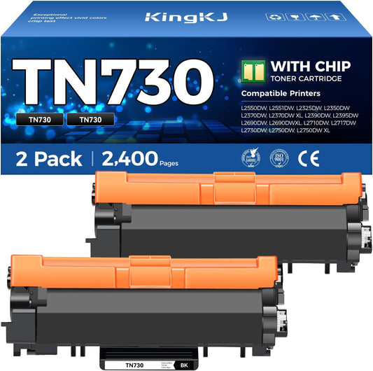 TN730 Black Toner Cartridge 2-Pack Compatible Replacement for Brother TN-730 TN760 MFC-L2710DW MFC-L2750DW DCP-L2550DW HL-L2350DW HL-L2395DW HL-L2370DW HL-L2390DW MFC-L2690DW HL-L2325DW Laser Printer