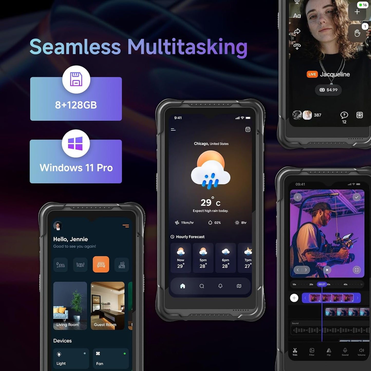 Rugged Tablet I61J, 6.5 inch Windows 11 Pro Enterprise Handheld PDA with N4680 Barcode Scanner, 1D/2D QR Inventory Scanner Data Terminal, 8GB+128GB Industrial Work PC for WMS, Retail