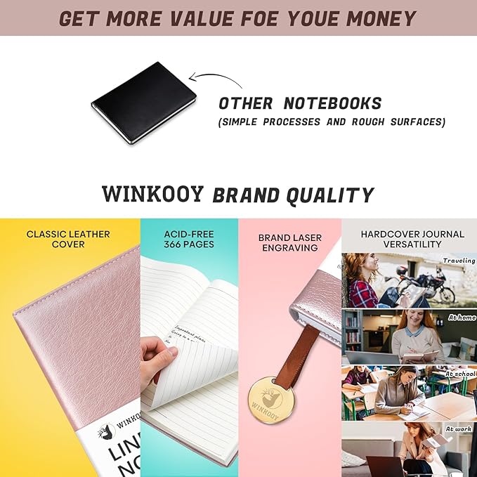 Lined Journal Notebook, 366 Pages, 100Gsm Leather Hardcover Journals for Writing Thick A5 College Ruled Classic Notebook with Pen Loop, Daily Journal for Women Men Travel Business Work Office