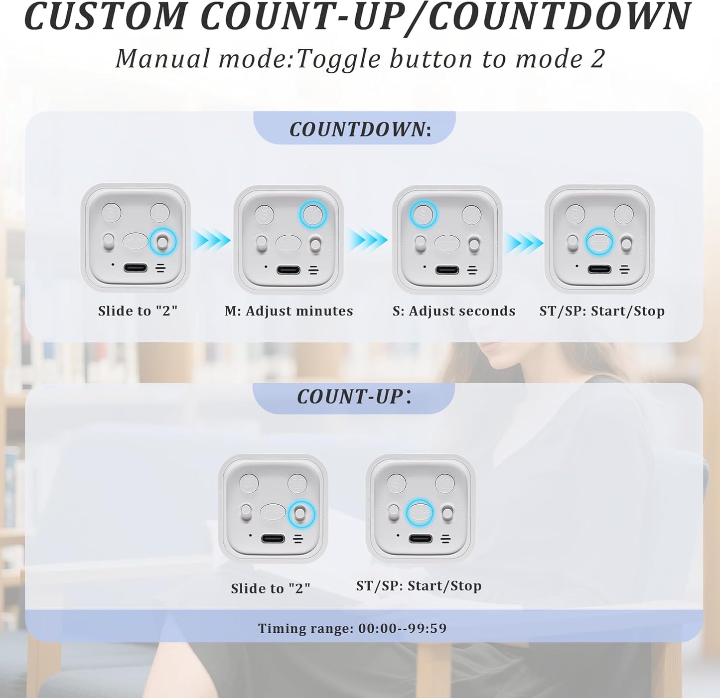 2Pcs Rotating Pomodoro Timer 5,10,30, 60 Minutes Preset,Desk Productivity Flip Timer, Visual Cube Countdown Stopwatch,Custom Modes/Vibration/High/Low Volume,ADHD Timers, for Study, Work, Kitchen