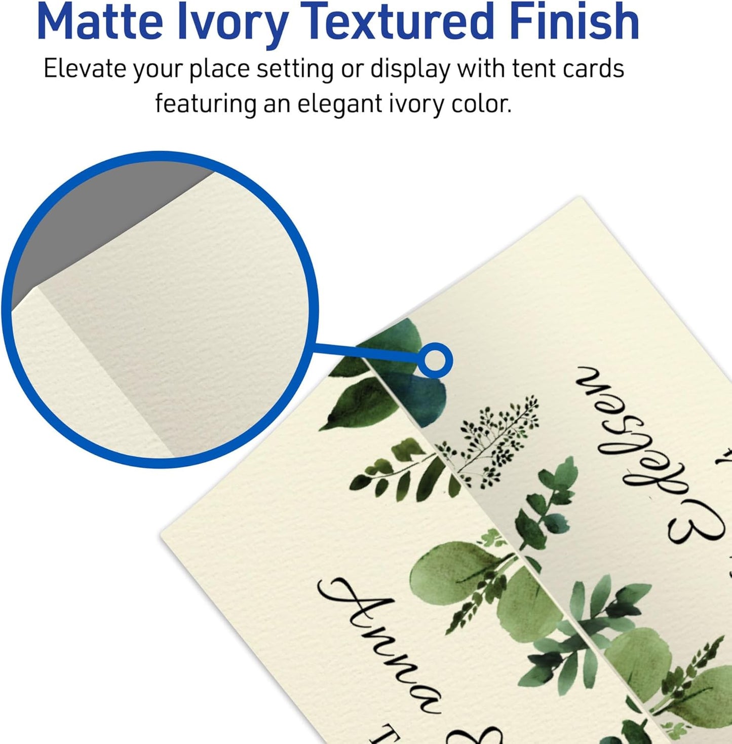 Avery Printable Place Cards with Sure Feed Technology, 1-7/16" x 3-3/4", Textured Ivory, 150 Blank Tent Cards for Laser or Inkjet Printers (5012)