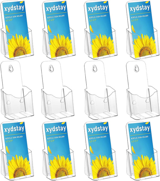 12 Pack Acrylic Brochure Holder 4x9 Inches Slant Back Design, Clear Display Stand, Plastic Table Stand Sign Holder,Pamphlet Holder Flyer Holder, Acrylic Display Stand