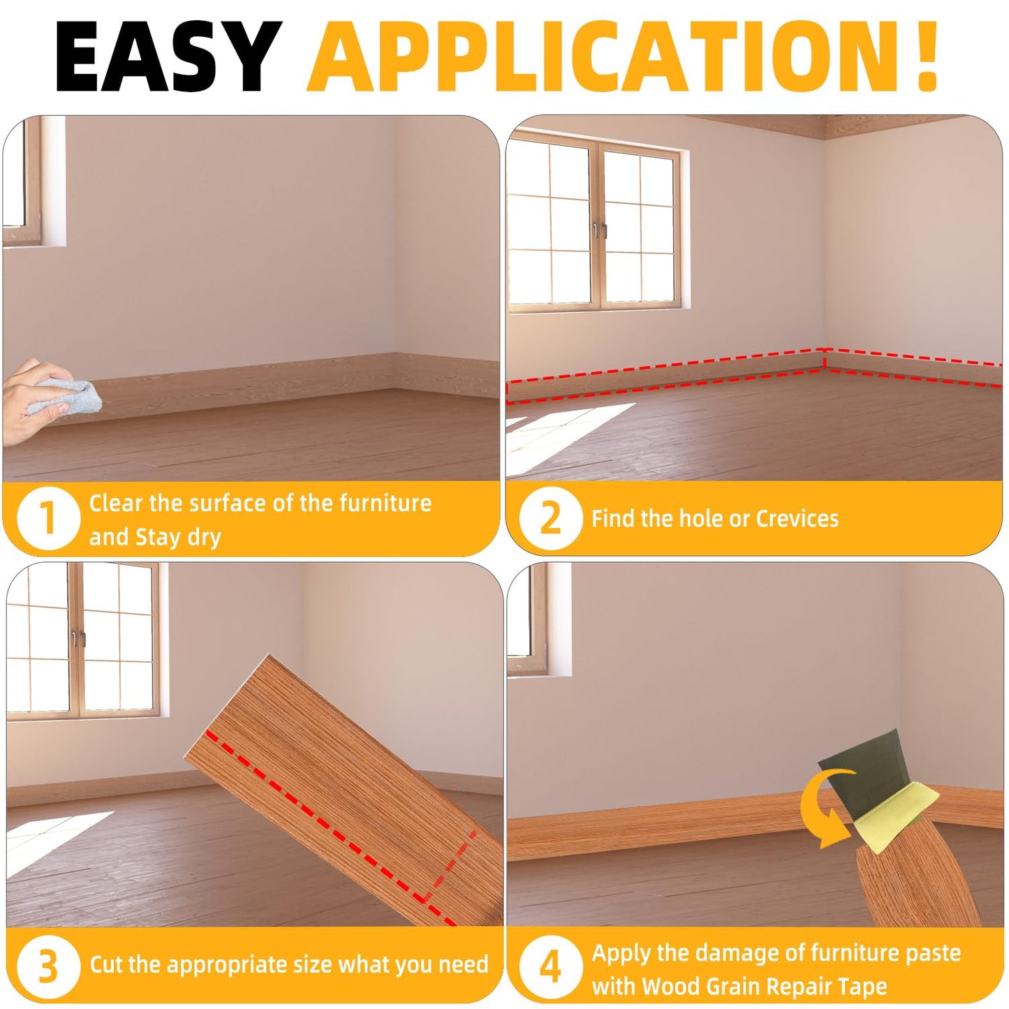 GSCIT Club Wood Grain Repair Tape, 2.4 inch X 250ft Self Adhesive Red Oak Grain Repair Patch for Tables, Chairs, Baseboards, Doors, Windows, Floors, Handicraft DIY.