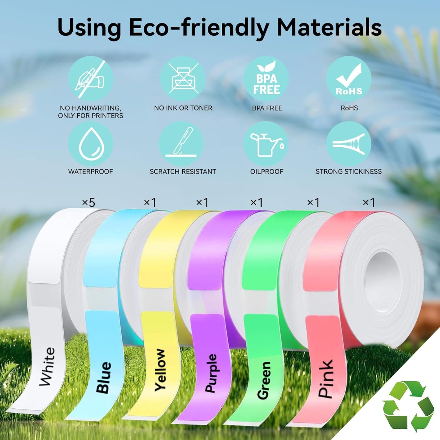 D30 P21 Label Maker Tape Refill 12mm×40mm(0.47"x1.57") Sticker, Laminated Thermal Label Tape Replacement, 1650 Labels/10Rolls, High Definition Labeling Tape for Home Office School Hotel