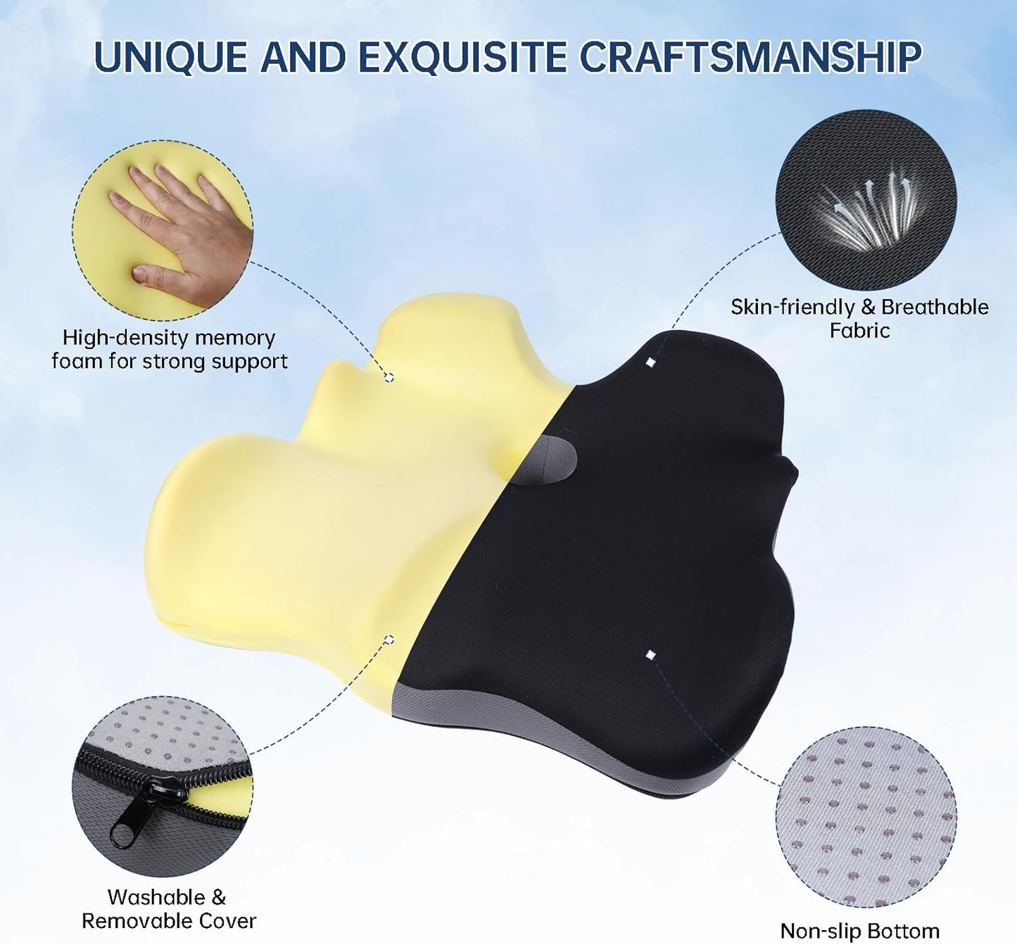 Seat Cushion, X-Large Memory Foam Office Chair Cushion, for Pressure Relief Sciatica & Pain Relief for Long Sitting Hours on Office/Home Chair, Car, Wheelchair