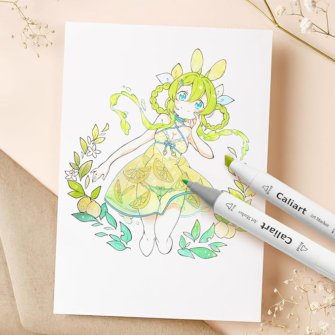 Caliart 61 Colors Brush & Fine Permanent Alcohol Markers, Dual Tip Artist Sketch Art Markers Set for Adult Coloring Book, Aesthetic Cute School Supplies, Pens for Drawing Coloring Illustrations