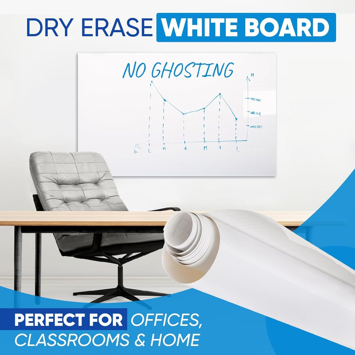 Whiteboard Sticker for Wall, 120" x 18" No Ghosting Peel and Stick Dry Erase White Board Roll, Stain-Proof Self-Adhesive Whiteboard Paper for Home, Office, Classroom