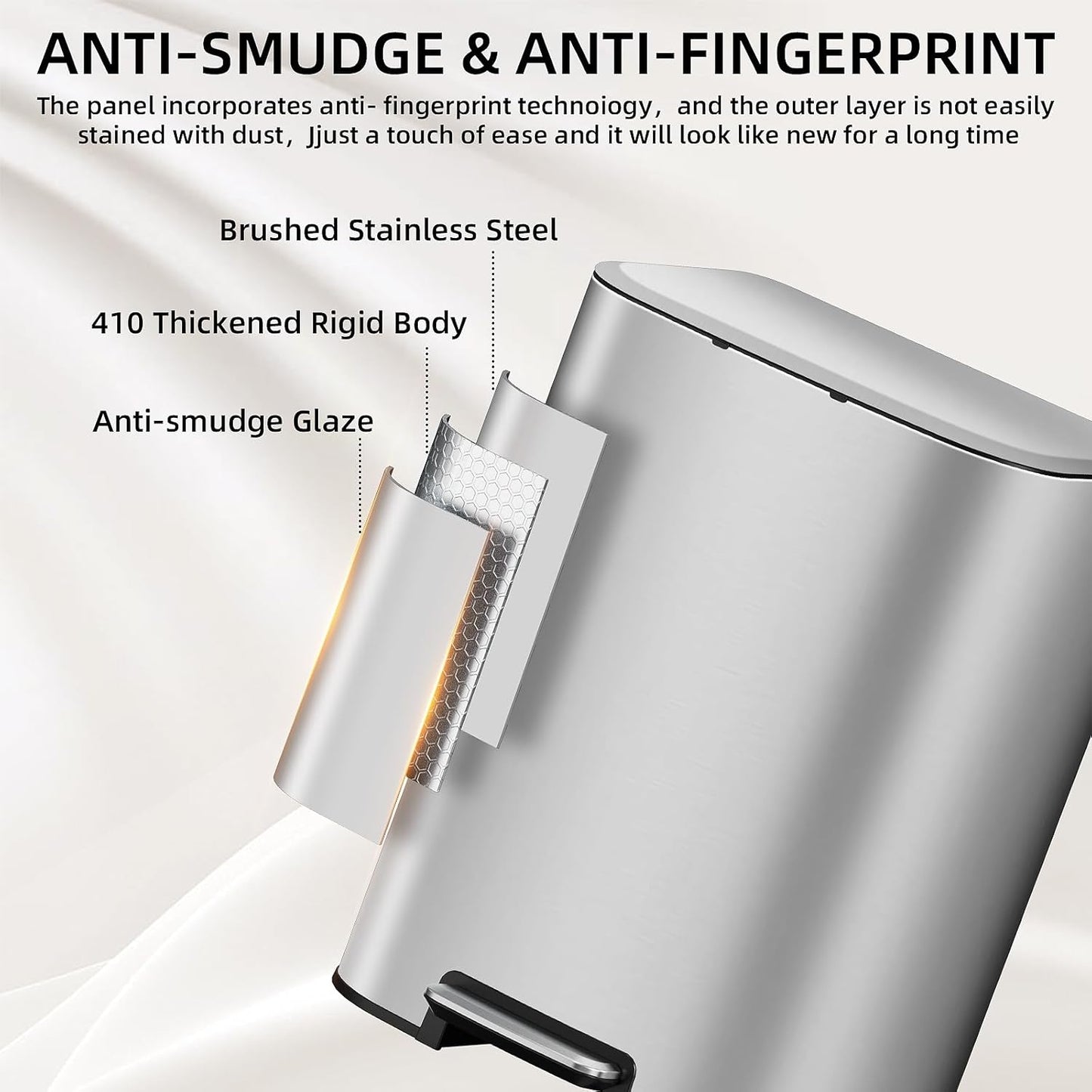 KUK 5.3 Gallon Kitchen Trash Can with Lid, Heavy Duty Hands-Free Stainless Steel Commercial Step Trash Bin with Removable Inner Bucket, Pedal Rubbish Bin for Home Office and Kitchen, 20L/5.3Gal