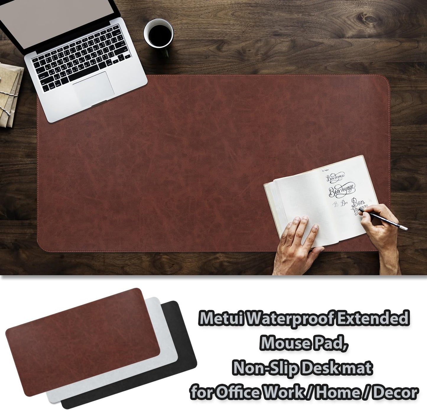 Leather Desk pad for Computer and laptops, Ideal for Gaming and Office use, Large Mouse pad and Keyboard mat,Desk mat Special for Man. A complimentary Wrist pad and Phone Stand.(Brown, 15.7"x 31.5")