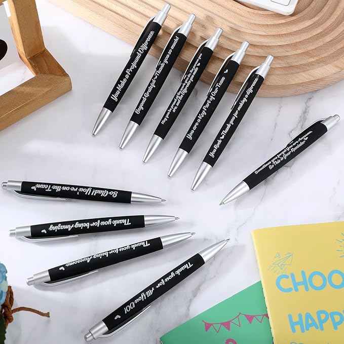Yeaqee 100 Pcs Inspirational Pens Employee Appreciation Back to School Gifts Motivational Thank You Metal Greeting Quote Ballpoint Pen for Coworker Teacher(Black,Positive)