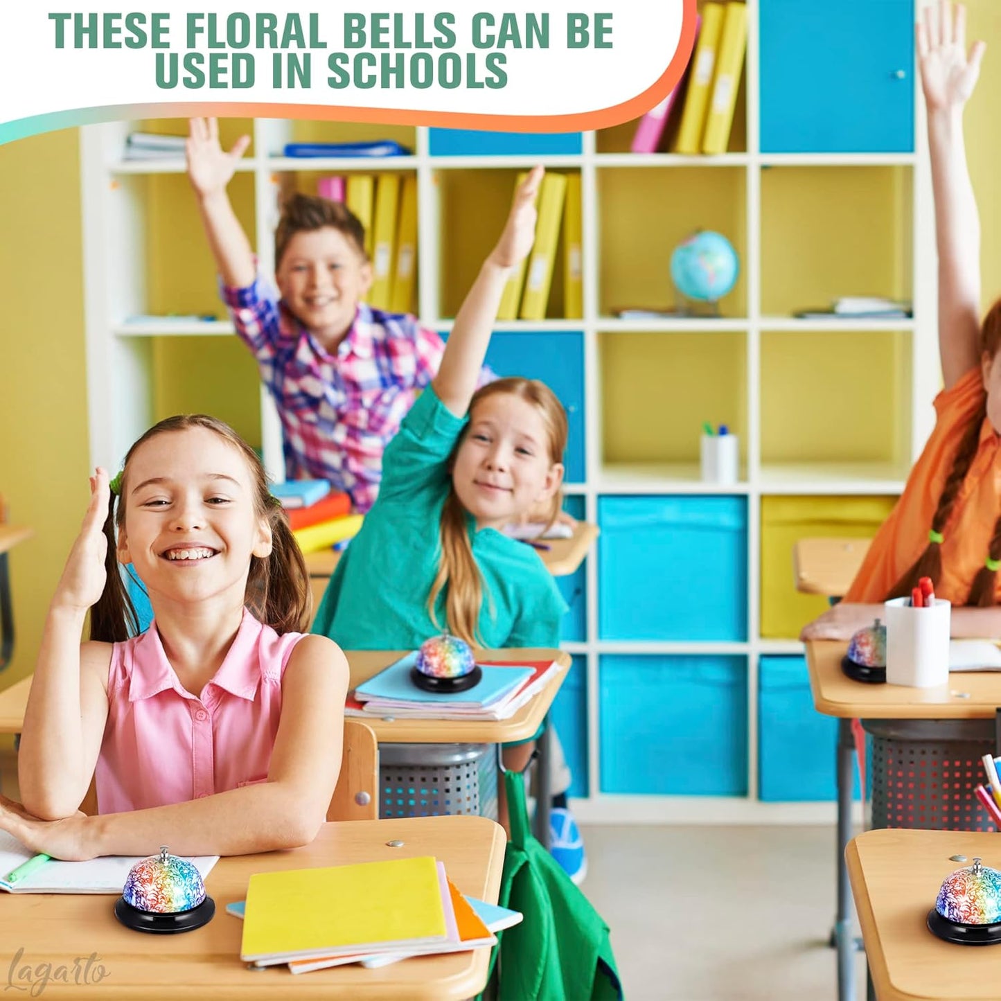 Desk Bell for Service – Floral Design Classroom Bell for Teachers, Stainless Steel 3.35 x 2.56 with Non-Slip Base & Clear Sound, Easy to Clean – Desk Bells for Classroom, Hotels, Stores & Offices