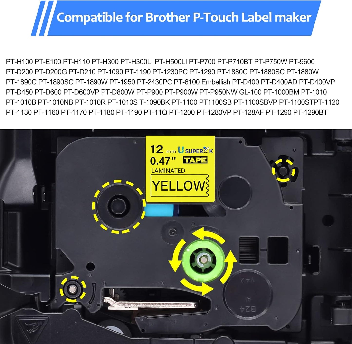 6PK Compatible for Brother P-Touch Label Maker Tape TZe-631 TZ-631 TZe631 TZ631 Black on Yellow 12mm 1/2 inch 0.47'' x 26.2ft Laminated TZe TZ Label Tape for PT-H300LI P700 P710BT P750W