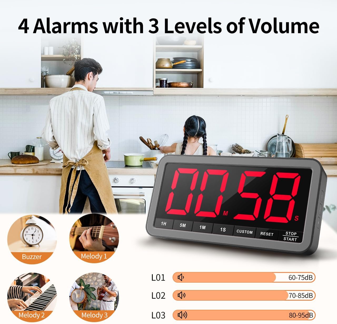 VOCOO Digital Kitchen Timer with 7.8” Extra Large Display, Magnetic LED with 3 Brightness, 4 Alarms and 3 Volume Levels, Battery Powered Countdown Count Up Timer for Cooking, Classroom, Home Gym