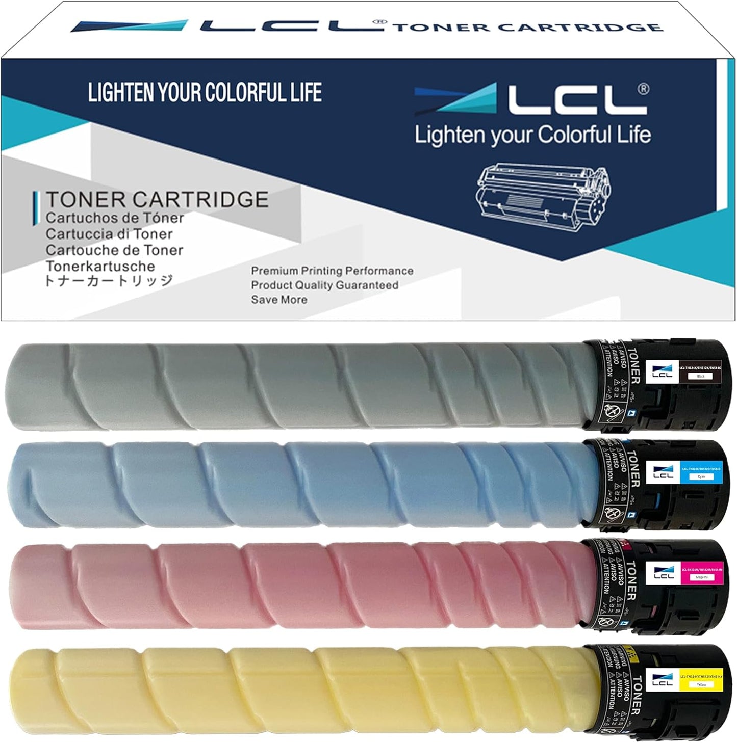 LCL Compatible Toner Cartridge Replacement for Konica Minolta TN324 TN-324K TN324K TN324C TN324M TN324Y A8DA130 A8DA430 A8DA330 A8DA230 High Yield BizHub C258 C308 C368 (4-Pack KCMY)