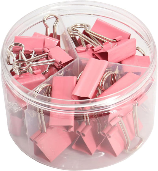 Pink Binder Clips Paper Clamps, Assorted Sizes Set (Small, Medium, Large) for Office School and Home Supplies
