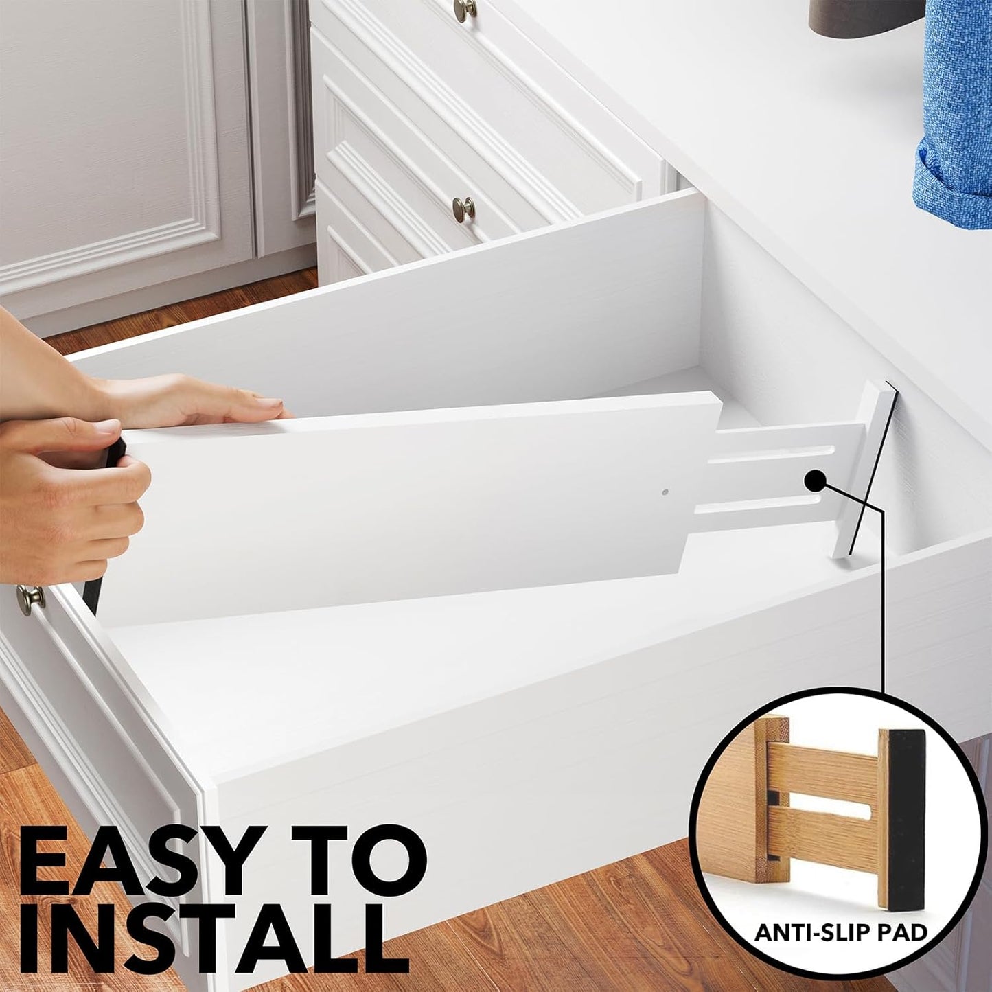 SpaceAid Bamboo Dresser Drawer Dividers 6 Pack, 4.65“ High Adjustable 17“-22” Drawer Organizers, Expandable Organization for Clothing, Clothes, Dressers, White