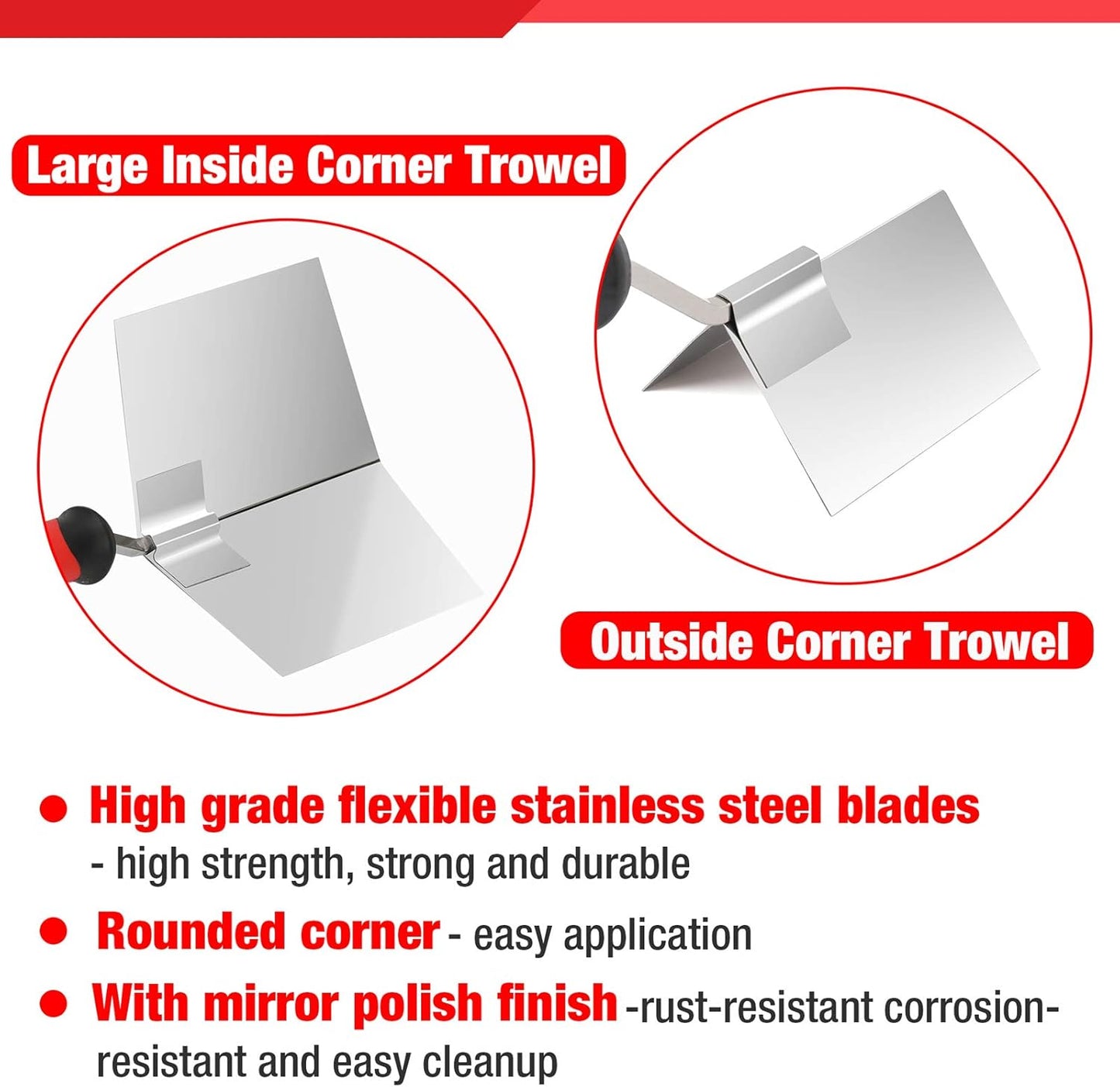Goldblatt 2 Piece Drywall Corner Tool Set, 5'' Outside Corner Knife & 3-1/2'' Inside Corner Knife, with Soft Grip Handle - Stainless Steel Sheetrock External Corner Trowel & Internal Corner Trowel