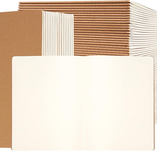 30 Pack Large B5 Blank Notebook & Journal Bulk, Kraft Cover, B5 Size, 7.6x10 inch, 60 Pages, Unlined Thick Paper, Composition Note Pad Sketchbook Set for Traveler Student Business Office