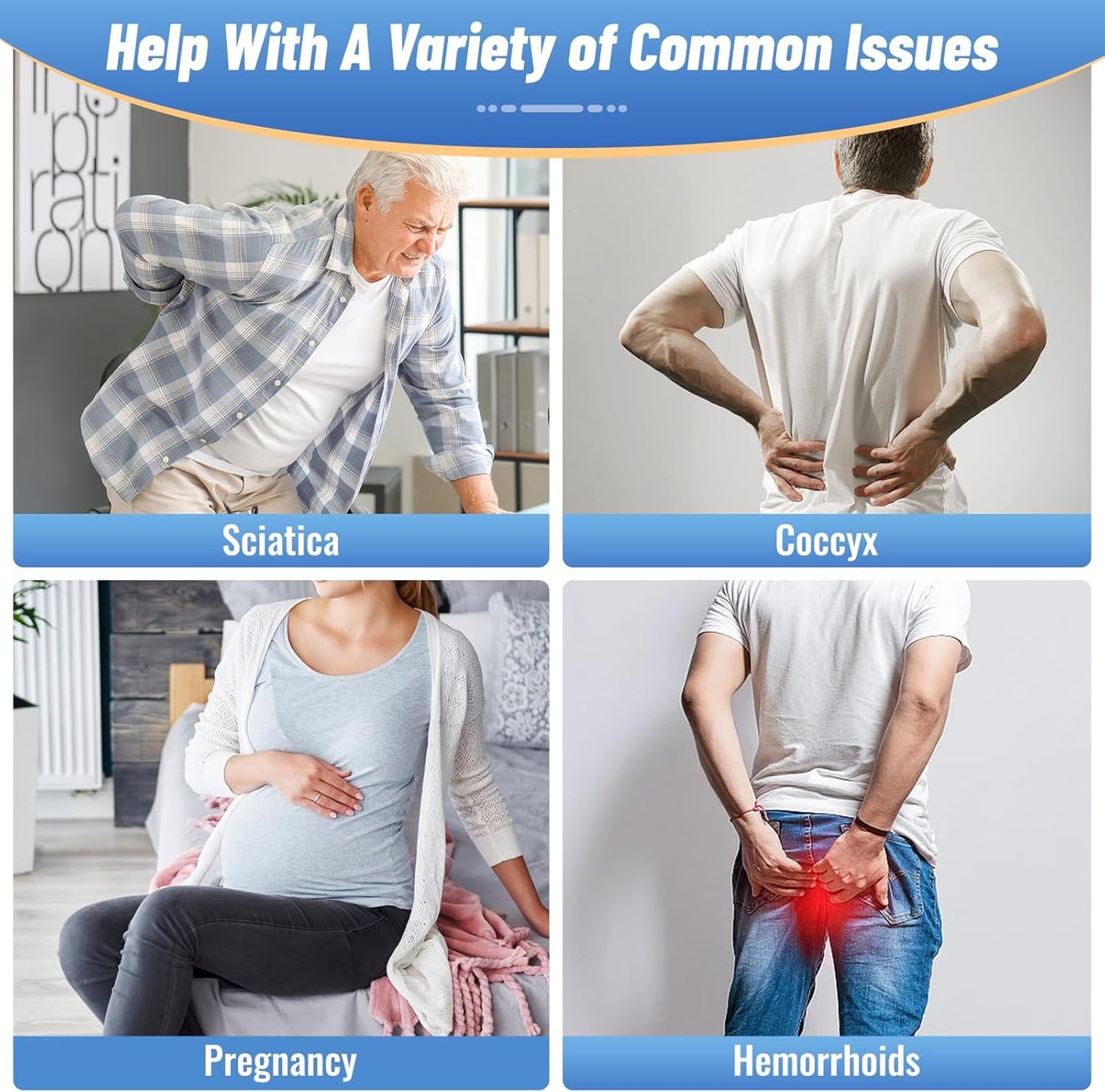 Donut Pillow Seat Cushion Chair Pad for Tailbone Pain Relief and Hemorrhoids, Memory Foam Seat Chair Cushion for Postpartum Pregnancy, Seat Cushions for Men and Women for Home & Office, (Black)