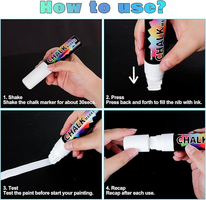 FansArriche White Chalk Markers, 15mm Jumbo Car Window Markers for Glass Washable, 4 Pack Liquid Chalk Marker Erasable for Chalkboard, Blackboard