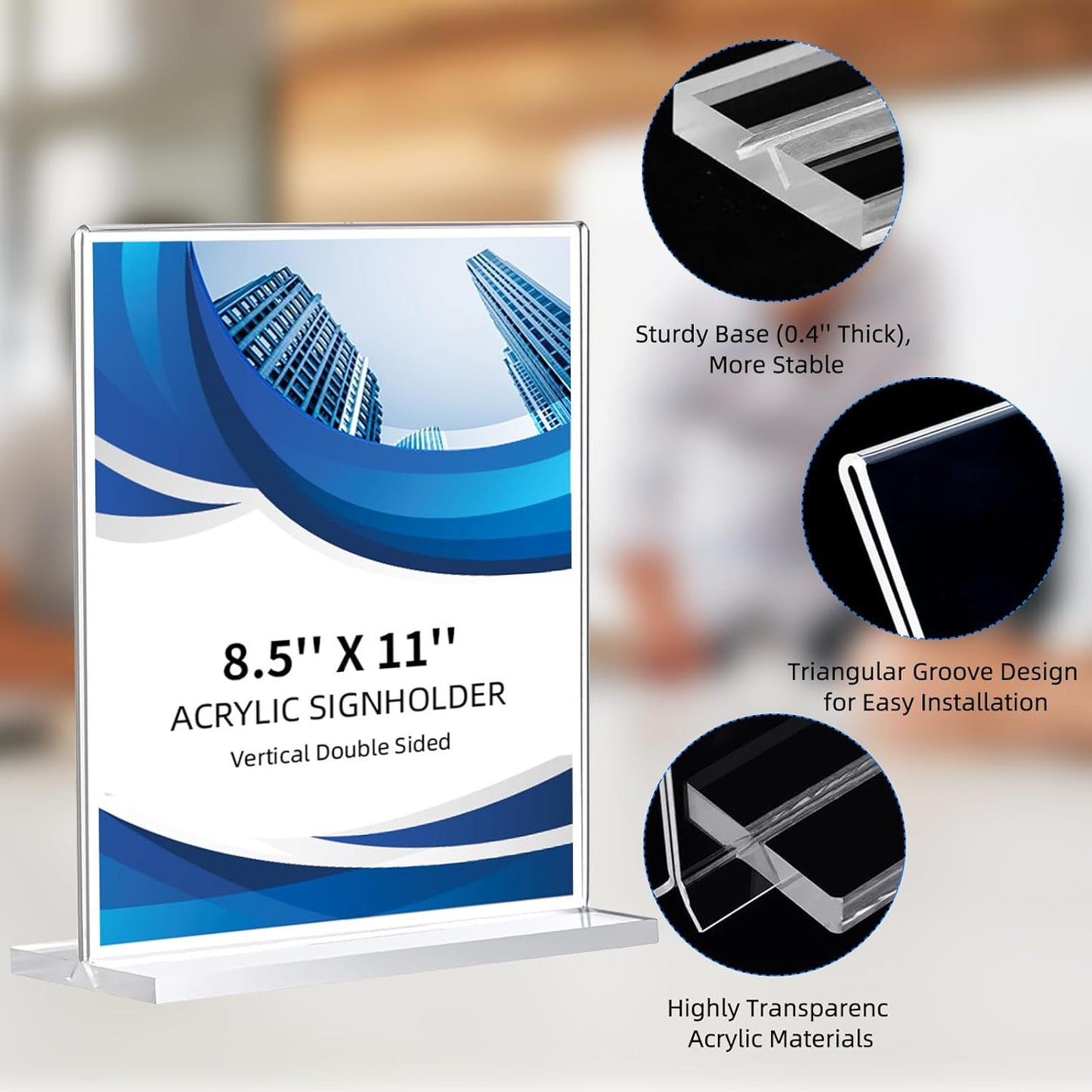 3 Pack Acrylic Sign Holder 8.5 x 11, Double-Sided Clear Sign Holder Plastic Stands for Display, T Shape Acrylic Table Sign Stands for Office Store Restaurants Wedding Party Decoration