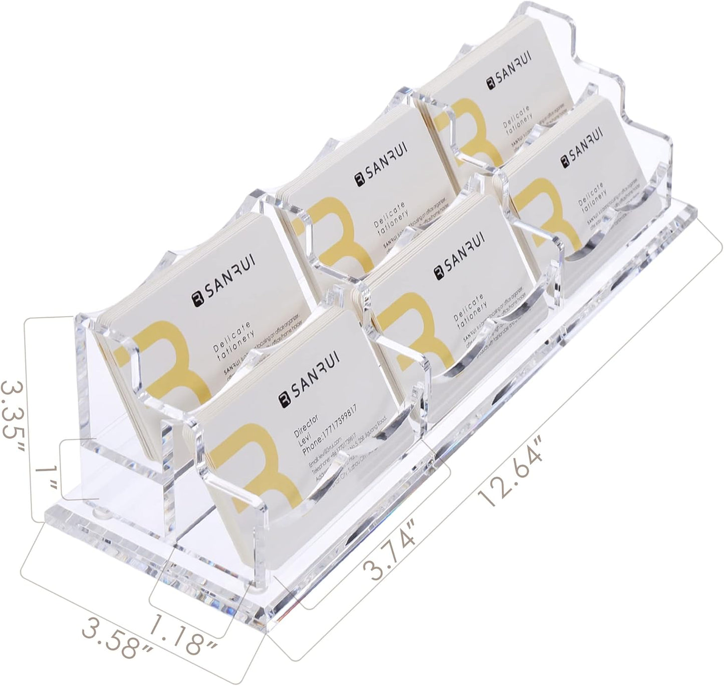 SANRUI Acrylic Business Card Display Holder for Desk, Clear Multiple Desktop Business Card Stand Organizer Storage, for Exhibition, Home , Office ,2 Tier 6 Pocket , 360 Card Capacity