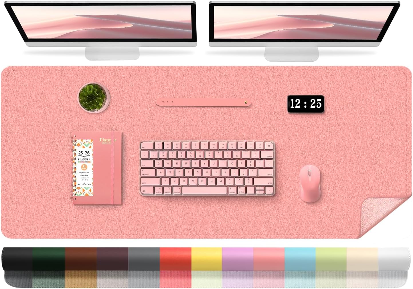 Large Desk Pad 47.2" x 17", Leather Desk Mat Protector, Non-Slip PU Leather Desk Blotter Pad, Large Mouse Keyboard Mat, Waterproof Desk Cover Pad for Office & Home(Sweet Pink)