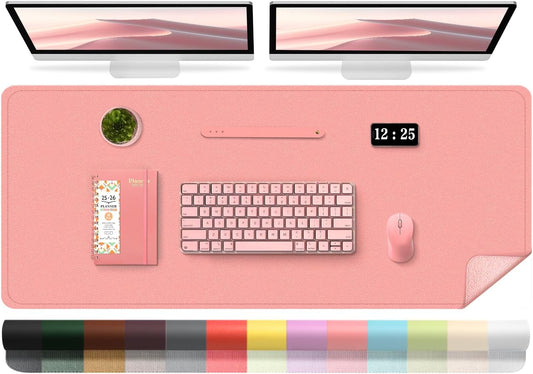 Large Desk Pad 47.2" x 17", Leather Desk Mat Protector, Non-Slip PU Leather Desk Blotter Pad, Large Mouse Keyboard Mat, Waterproof Desk Cover Pad for Office & Home(Sweet Pink)