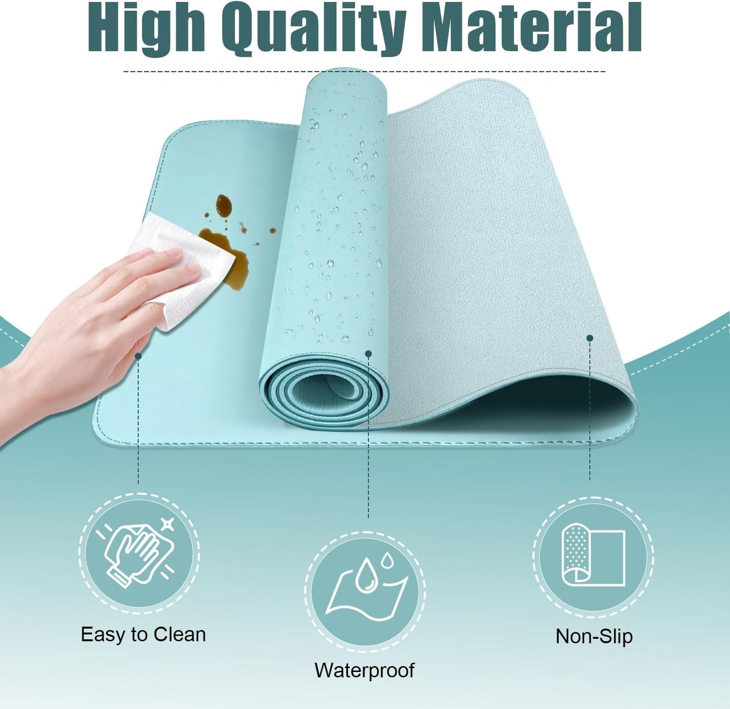 Leather Desk Pad Protector, 39.4'' X 17'' Large Mouse Pad, Office Desk Mat, Non-Slip PU Leather & Suede Base Desk Blotter, Laptop Desk Pad, Desktop Mat for Office Home, Aqua Frost Blue