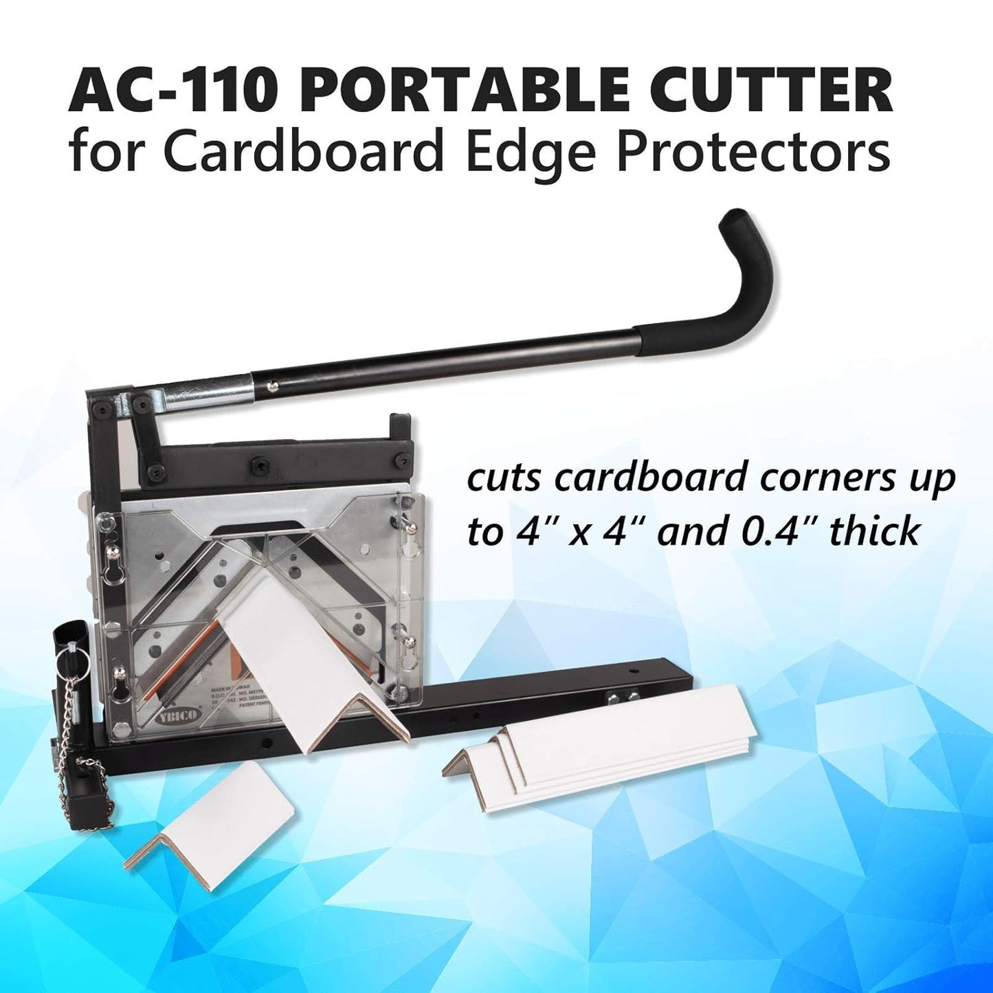 IDL Packaging AC-110 Portable Cutter for Cardboard Edge Protectors up to 4" x 4" x 0.4" Size - Heavy-Duty Tool for V-Board Cardboard Corners of Various Length - Stationary or Fully Portable Use